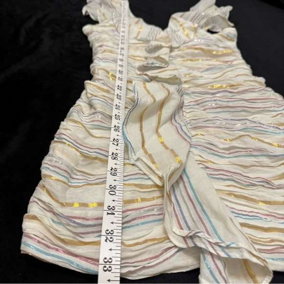 Tularosa Metallic Ruffle Stripe Brittany Mini Dress Marshmallow Boho Small - Picture 9 of 12